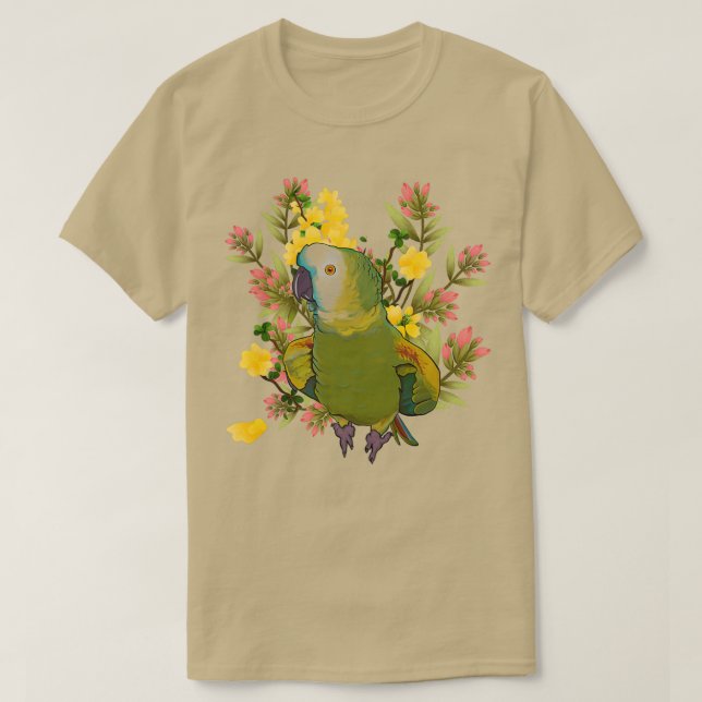 Amazonas Parrot med blommigt Blue Fronted T Shirt (Design framsida)