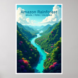Amazonas regnskog affisch Brasilien Peru Colombia