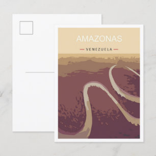 Amazonas Venezuela Art Vintage resor Illustration Vykort