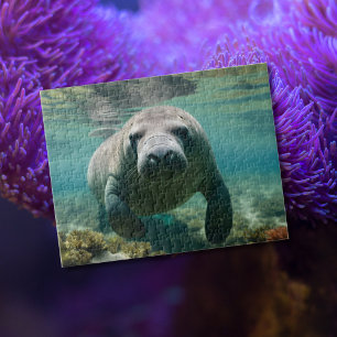 Amazonia Manatee simmar över revet. Pussel