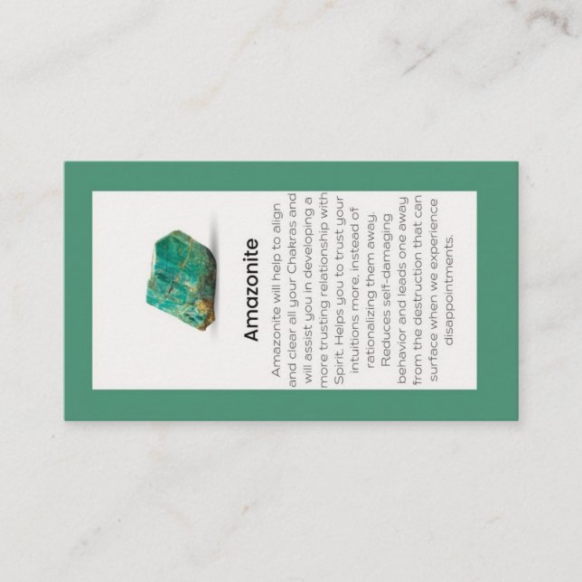 Amazonite Crystal Meaning Gemstone Jewelry Visitkort (Framsida)