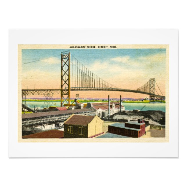 Ambassador Bridge Detroit, Michigan Vintage Postca Fototryck (Framsidan)