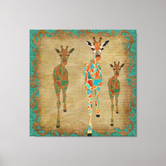 Amber & Azure Giraffes Art Canvas (Framsida)