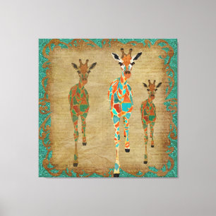 Amber & Azure Giraffes Art Canvas