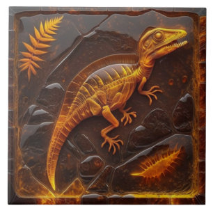 Amber Ceramic Dinosaur Fossil Tiles Kakelplatta