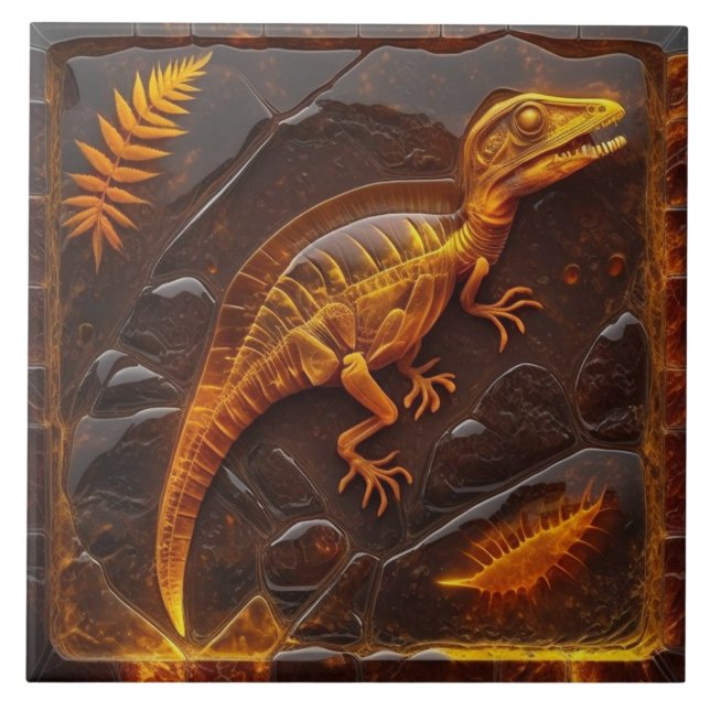 Amber Ceramic Dinosaur Fossil Tiles Kakelplatta (Framsidan)