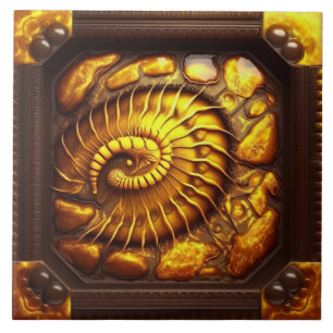Amber Ceramic Tile med förhistorisk Fossil-design Kakelplatta