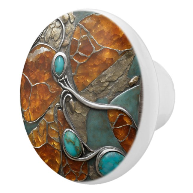Amber Compass with Turquoise Points & Silver lace Knopp (Höger)