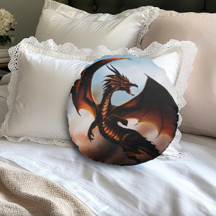 Amber Dragon Fantasy Rund Kudde