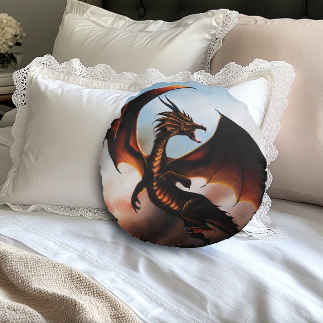 Amber Dragon Fantasy Rund Kudde (Skapare uppladdad)