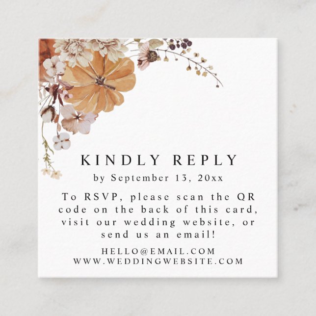 AMBER Fall Pumpkin Höger QR-kod OSA-kvadratiskt ko Fyrkantigt Visitkort (Framsida)