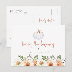 AMBER Fall White Pumpkin and Blommigt Thanksgiving Vykort