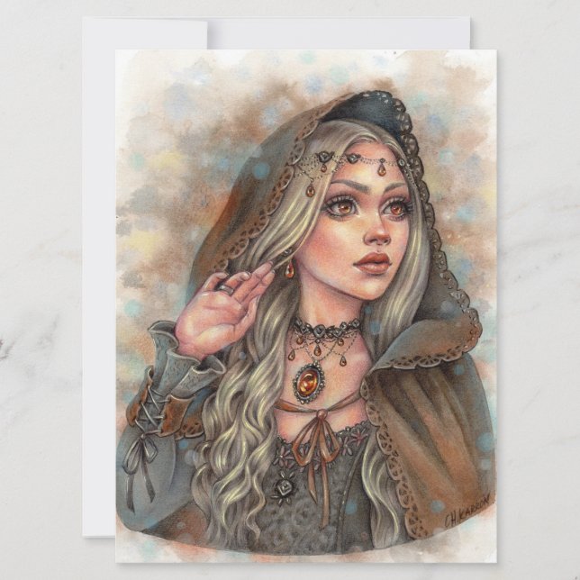 Amber Fantasy Fae Enchantress Art-kort (Framsida)
