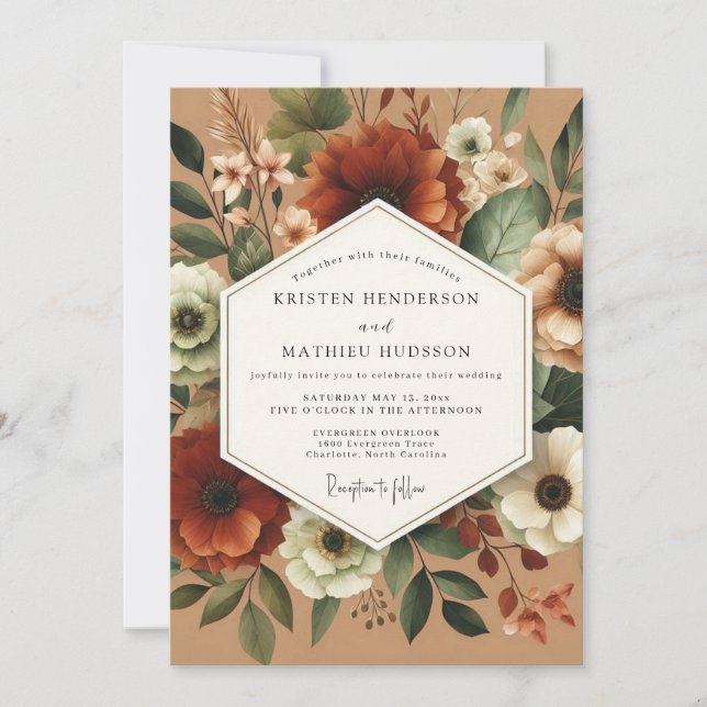 Amber Floral Autumn Romance Wedding Inbjudningar (Framsida)