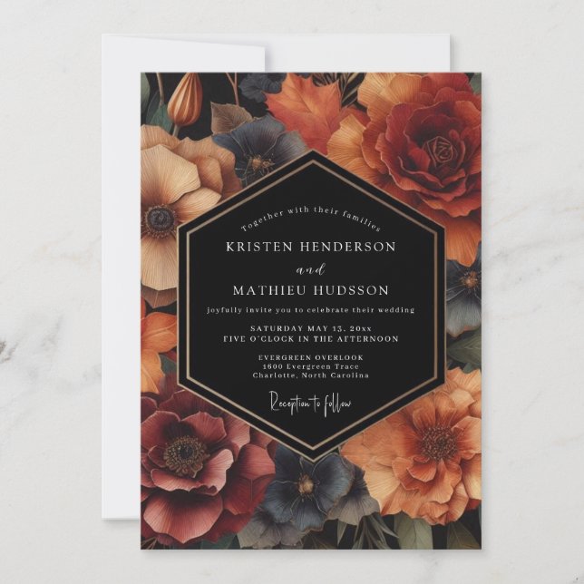 Amber Floral Harvest Wedding Inbjudningar (Framsida)
