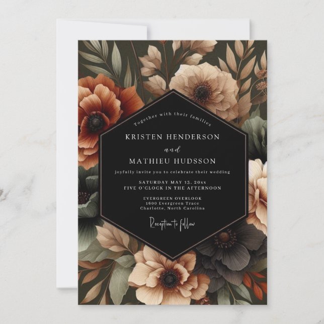 Amber Floral Moody Wedding Inbjudningar (Framsida)