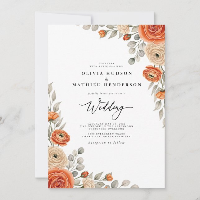 Amber Floral Whimsy Wedding Inbjudningar (Framsida)