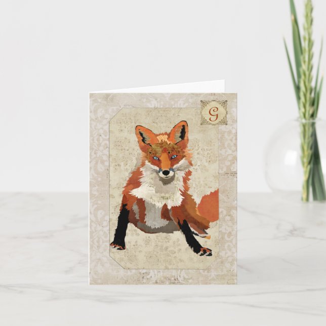 Amber Fox Monogram Notecard Anteckningskort (Framsida)