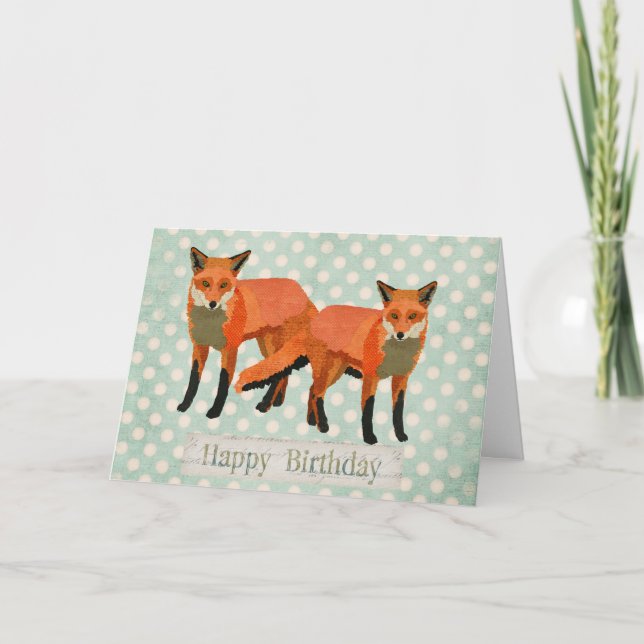 Amber Foxes Birthday Card Kort (Framsida)