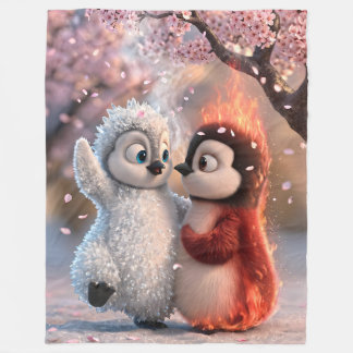 Amber & Frosty Cherry Blossom Penguin Blanket Fleecefilt