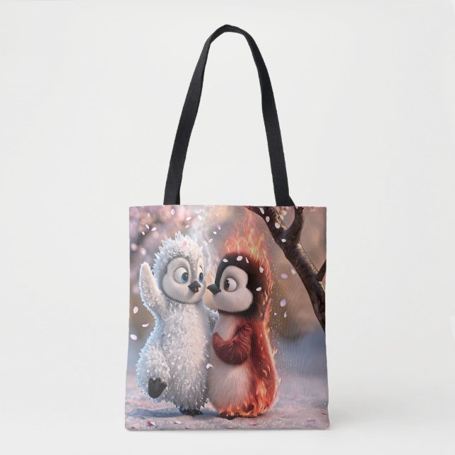 Amber & Frosty Cute Penguin Tote Bag Tygkasse (Framsida)