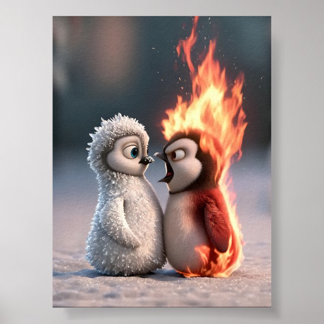 Amber & Frosty Fire and Ice Penguin Poster (Framsidan)