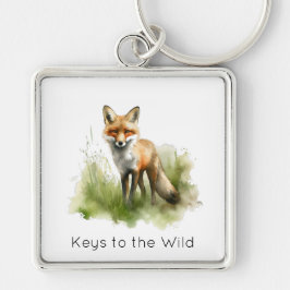 Amber Gaze: Meadow Fox, anpassningsbar Fyrkantig Silverfärgad Nyckelring