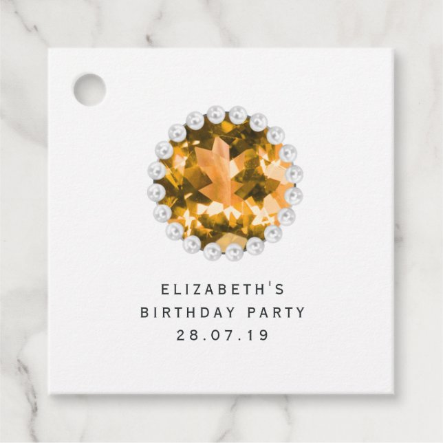 Amber Gemstone Luxury Tudragen Faux Leather Gåvor Etiketter (Framsida)