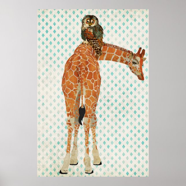 Amber Giraffe & Teal Uggla Art Poster (Framsidan)