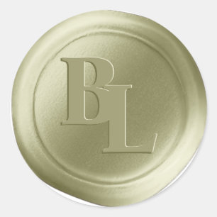 Amber Guld Dubbla Monogram Faux Vax Seal Stickers Runt Klistermärke