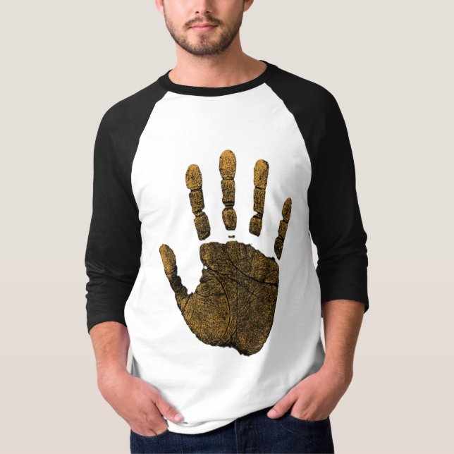 Amber Gult Human Handprint Art T Shirt (Framsida)