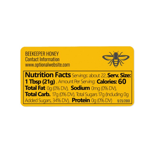 Amber Honung Nutrition Facts and Bebiodling Info Adressetikett (Framsidan)