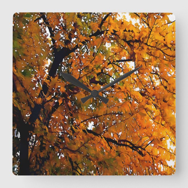 Amber Löv of Fall Fyrkantig Klocka (Framsida)