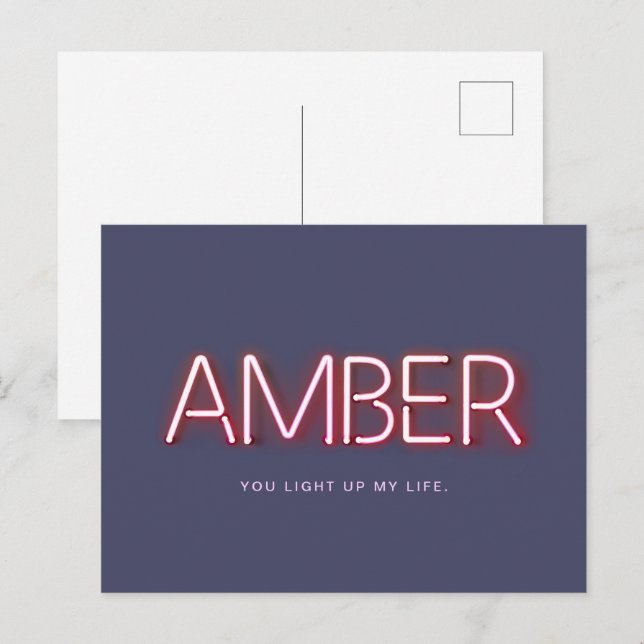 Amber namn i den ljusnande neon ljus novelty vykort (Fram/baksida)