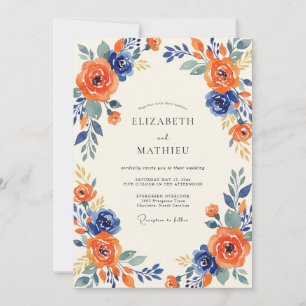 Amber Navy Ranunculus Eucalyptus Bröllop Inbjudningar