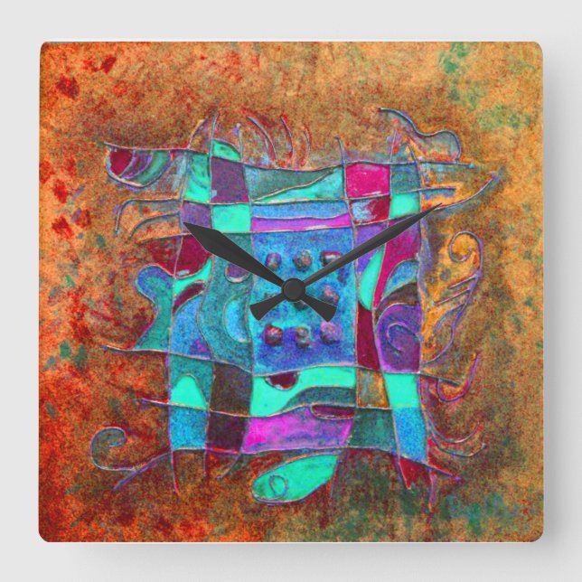 "Amber Opening" av Paul Buică Fyrkantig Klocka (Framsida)