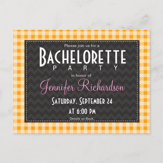 Amber Orange Gingham bachelorette-partiets inbjuda Inbjudan Vykort (Framsida)