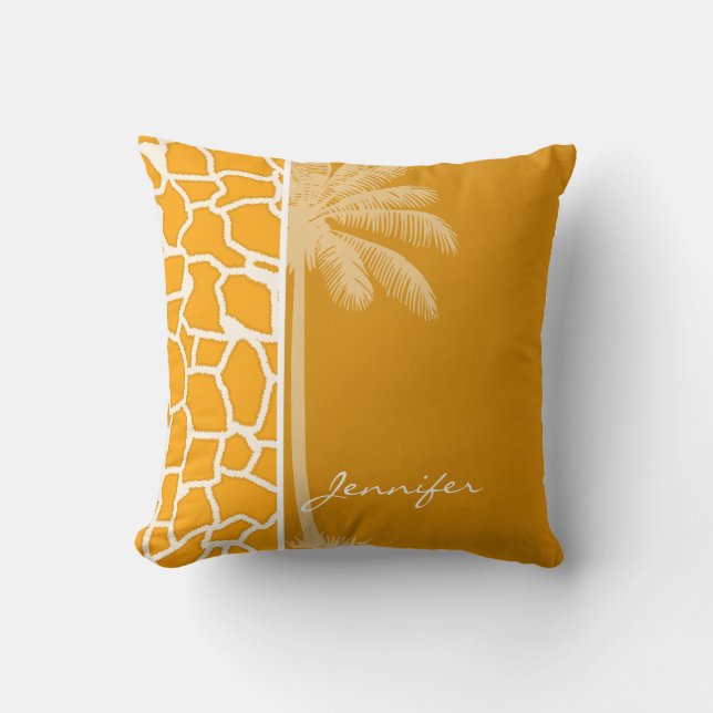 Amber Orange Giraffe Animal Print; Handflatan Kudde (Framsida)