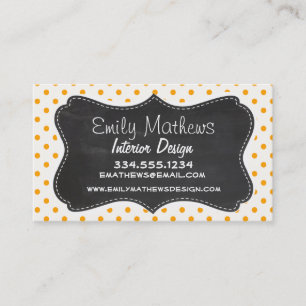 Amber Orange Polka dots; chalkboard-utseende Visitkort