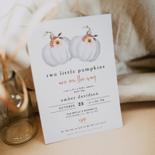 AMBER Rustic Two Little Pumpkins Twin Baby Shower Inbjudningar