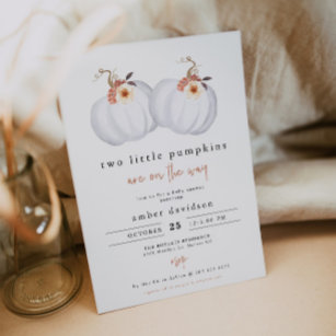 AMBER Rustic Two Little Pumpkins Twin Baby Shower Inbjudningar