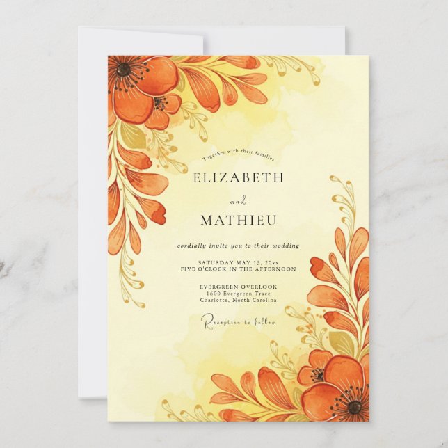 Amber Watercolor Autumn Wedding Inbjudningar (Framsida)