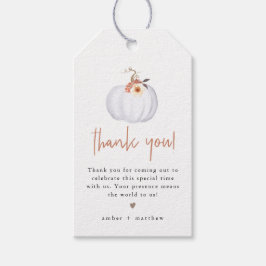 AMBER White Pumpkin Cute Orange Fall Blommigt Presentetikett