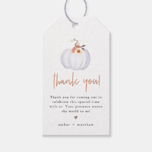 AMBER White Pumpkin Cute Orange Fall Blommigt Presentetikett