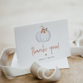 AMBER White Pumpkin Cute Orange Fall Blommigt Tack Kort