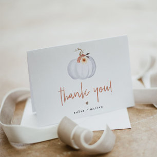AMBER White Pumpkin Cute Orange Fall Blommigt Tack Kort