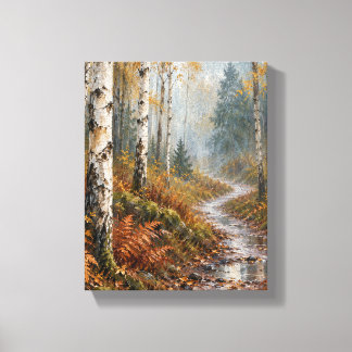 Amberbjörklund efter regn Höstlandskap Canvas