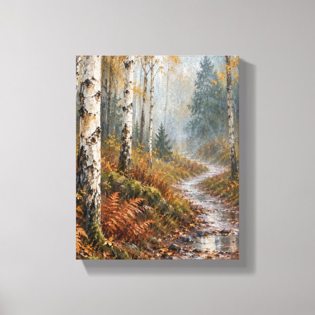 Amberbjörklund efter regn Höstlandskap Canvas (Framsida)