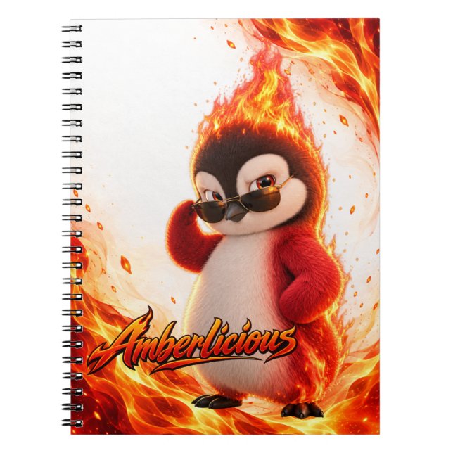 Amberlicious Fire Penguin Sunglasses Funny Anteckningsbok (Framsidan)