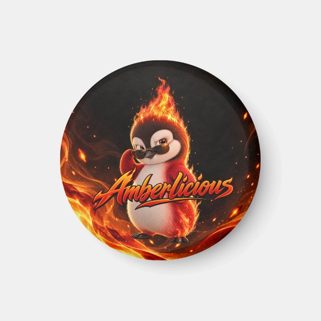Amberlicious Fire Penguin Sunglasses Funny Magnet (Framsidan)
